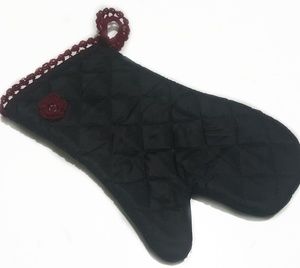 Black Spring Flower Oven Potholder Mitt-Hanging-Handmade Crocheted